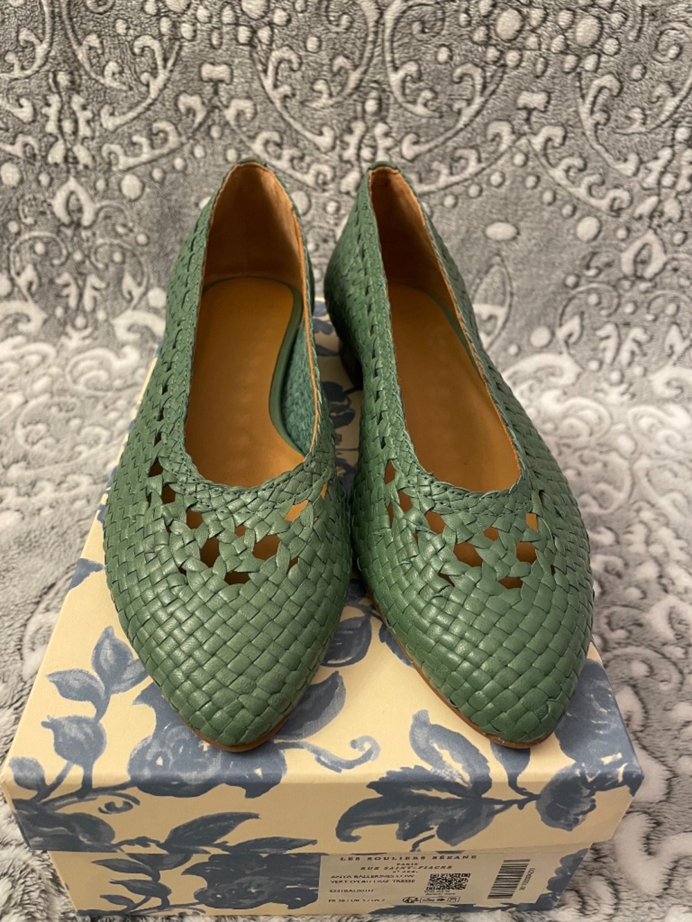 New in Box- Sezane Anya Ballerina Low Vert Green Woven - Size 38 - Picture 3 of 8